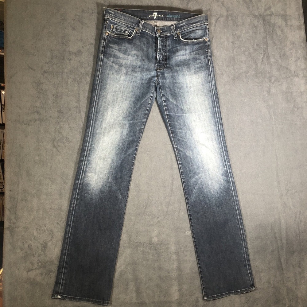 7 For All Mankind Jeans Mens Size 33 Blue Standard Fit Stretch Button Fly